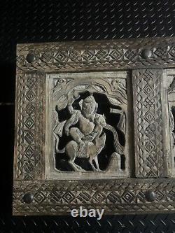 Antique Indian Hand Carved Decorative Wooden Wall Hanging Large Wigan Collection