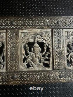 Antique Indian Hand Carved Decorative Wooden Wall Hanging Large Wigan Collection
