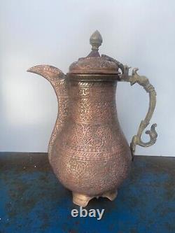 Antique Indian Kashmir Copper & Brass ewer, pitcher, jug, kettle Vintage