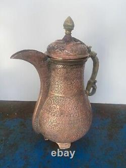 Antique Indian Kashmir Copper & Brass ewer, pitcher, jug, kettle Vintage