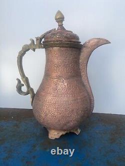 Antique Indian Kashmir Copper & Brass ewer, pitcher, jug, kettle Vintage