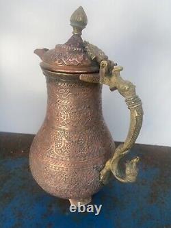 Antique Indian Kashmir Copper & Brass ewer, pitcher, jug, kettle Vintage