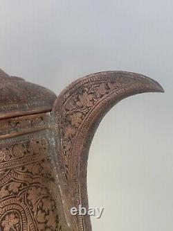 Antique Indian Kashmir Copper & Brass ewer, pitcher, jug, kettle Vintage