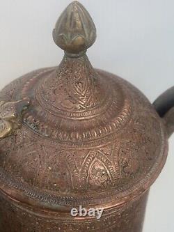 Antique Indian Kashmir Copper & Brass ewer, pitcher, jug, kettle Vintage