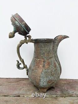 Antique Indian Kashmir Copper & Brass ewer, pitcher, jug, kettle Vintage