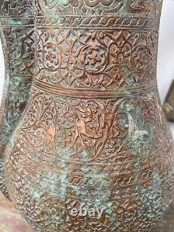 Antique Indian Kashmir Copper & Brass ewer, pitcher, jug, kettle Vintage