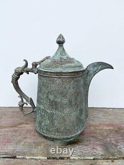 Antique Indian Kashmir Copper ewer, pitcher, jug, kettle 19th Century Vintage