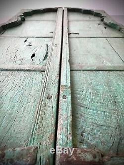 Antique Indian Mughal Arched, Shuttered Doors. Teak. Vintage Rajasthan. Jade