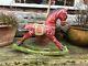 Antique Indian Red Rocking Horse, Decorative Wooden Rustic Vintage Ornament