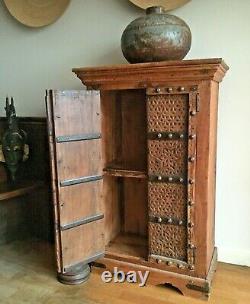 Antique Indian Sheesham Cabinet Vintage Carved Studded Cupboard Asian
