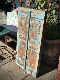 Antique Indian Shuttered Window Mirror. Vintage. Rare Double Version. Baby Blue
