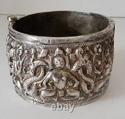 Antique Indian Silver Cuff Bracelet, Hindu Snake Goddess Bracelet Vintage