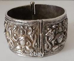 Antique Indian Silver Cuff Bracelet, Hindu Snake Goddess Bracelet Vintage