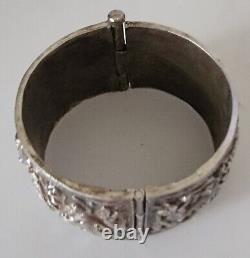 Antique Indian Silver Cuff Bracelet, Hindu Snake Goddess Bracelet Vintage