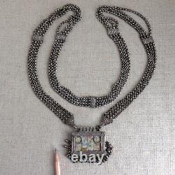 Antique Indian Solid Silver Amulet Necklace 40 Chain Vtg Rajasthani Tribal Gods