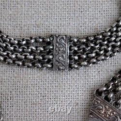 Antique Indian Solid Silver Amulet Necklace 40 Chain Vtg Rajasthani Tribal Gods