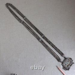 Antique Indian Solid Silver Amulet Necklace 40 Chain Vtg Rajasthani Tribal Gods