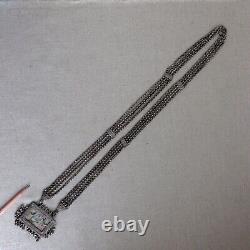 Antique Indian Solid Silver Amulet Necklace 40 Chain Vtg Rajasthani Tribal Gods