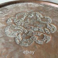 Antique Indian Table Fold Away Wooden Leg Copper Tray Plate Top Engraved
