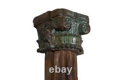 Antique Indian Teak Wood And Stone Set of 4 Pillars