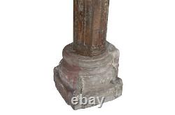 Antique Indian Teak Wood And Stone Set of 4 Pillars