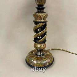 Antique Indian Wooden Side Lamp Light Vintage Wood Twisted Hand Painted Shade