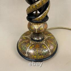 Antique Indian Wooden Side Lamp Light Vintage Wood Twisted Hand Painted Shade