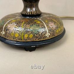 Antique Indian Wooden Side Lamp Light Vintage Wood Twisted Hand Painted Shade