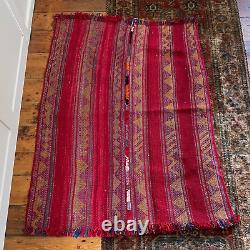 Antique Kilim Rug Floor Mat Indian Handmade Woven Rectangle Wool Vintage Red