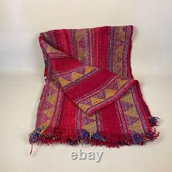 Antique Kilim Rug Floor Mat Indian Handmade Woven Rectangle Wool Vintage Red