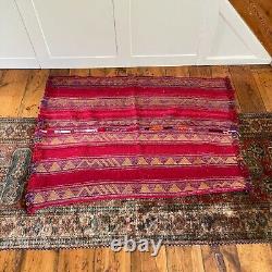 Antique Kilim Rug Floor Mat Indian Handmade Woven Rectangle Wool Vintage Red