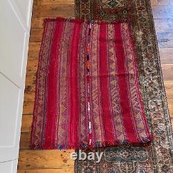 Antique Kilim Rug Floor Mat Indian Handmade Woven Rectangle Wool Vintage Red