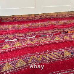 Antique Kilim Rug Floor Mat Indian Handmade Woven Rectangle Wool Vintage Red