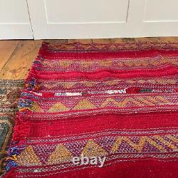 Antique Kilim Rug Floor Mat Indian Handmade Woven Rectangle Wool Vintage Red