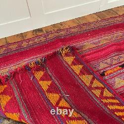 Antique Kilim Rug Floor Mat Indian Handmade Woven Rectangle Wool Vintage Red