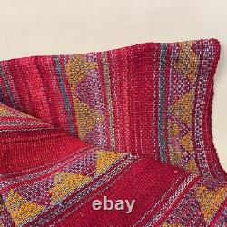 Antique Kilim Rug Floor Mat Indian Handmade Woven Rectangle Wool Vintage Red