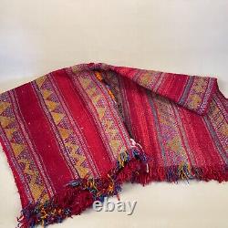 Antique Kilim Rug Floor Mat Indian Handmade Woven Rectangle Wool Vintage Red