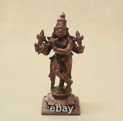 Antique Krishna Statue Small Hindu God Vintage Idol Copper Sculpture Pooja Murti