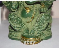 Antique Lord Ganesha Idol Brass Ganpati Green Statue Hinduism Gods of Luck EK929