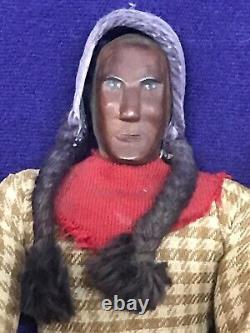 Antique Native American Indian Wooden Folkart Carving Man Woman Child Doll