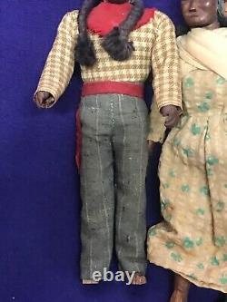 Antique Native American Indian Wooden Folkart Carving Man Woman Child Doll