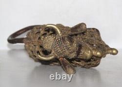 Antique Old Brass Rare Jali Cut Design Hand Carved Nandi Figurine, Statue 5631