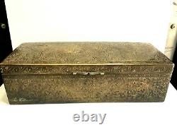 Antique Old Hand Carved Floral Rare Brass Work Vintage Jewelry Box Multipurpose