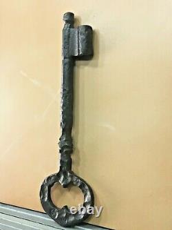 Antique Old Rare Handmade Big Size Rustic Iron Padlock Key Rich patina 24.5cm