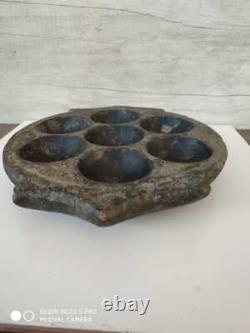 Antique Old Vintage Black Stone Idli Making 7 Molds Pan Maker Plates Platter