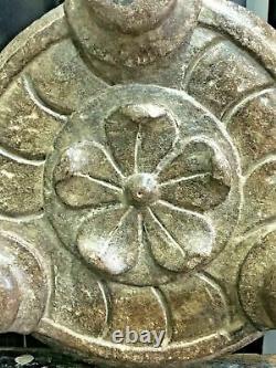 Antique Old Vintage Hand Carved Flower Turtle Shape Chapati Making Stone Plate