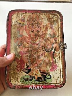 Antique Old Vintage Hindu Religious God Ganesh Litho Print Adv Tin Box