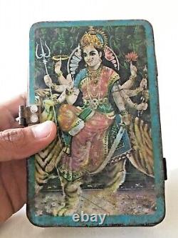 Antique Old Vintage Hindu Religious Goddess Laxmi Litho Print Adv Tin Box