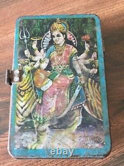 Antique Old Vintage Hindu Religious Goddess Laxmi Litho Print Adv Tin Box