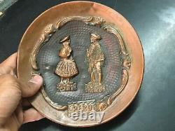 Antique Old Vintage Peru Inlay Engraved Rare Wall Hanging Unique Copper Plate